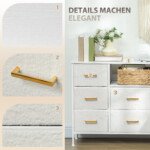 Komoda su integruotais įkrovimo lizdais ir 8 medžiaginiais stalčiais