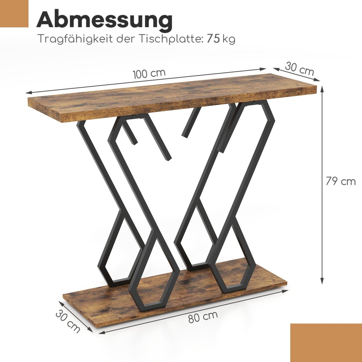 Konsolinis staliukas su dirbtinio marmuro stalviršiu ir metaliniu rėmu (Ruda)