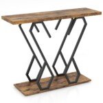 Konsolinis staliukas su dirbtinio marmuro stalviršiu ir metaliniu rėmu (Ruda)