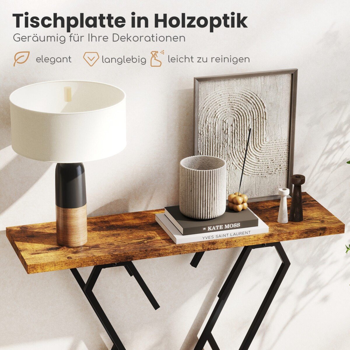 Konsolinis staliukas su dirbtinio marmuro stalviršiu ir metaliniu rėmu (Ruda)