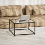 Kvadratinis kavos staliukas su grūdinto stiklo stalviršiu ir plieno rėmu