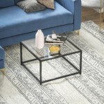 Kvadratinis kavos staliukas su grūdinto stiklo stalviršiu ir plieno rėmu