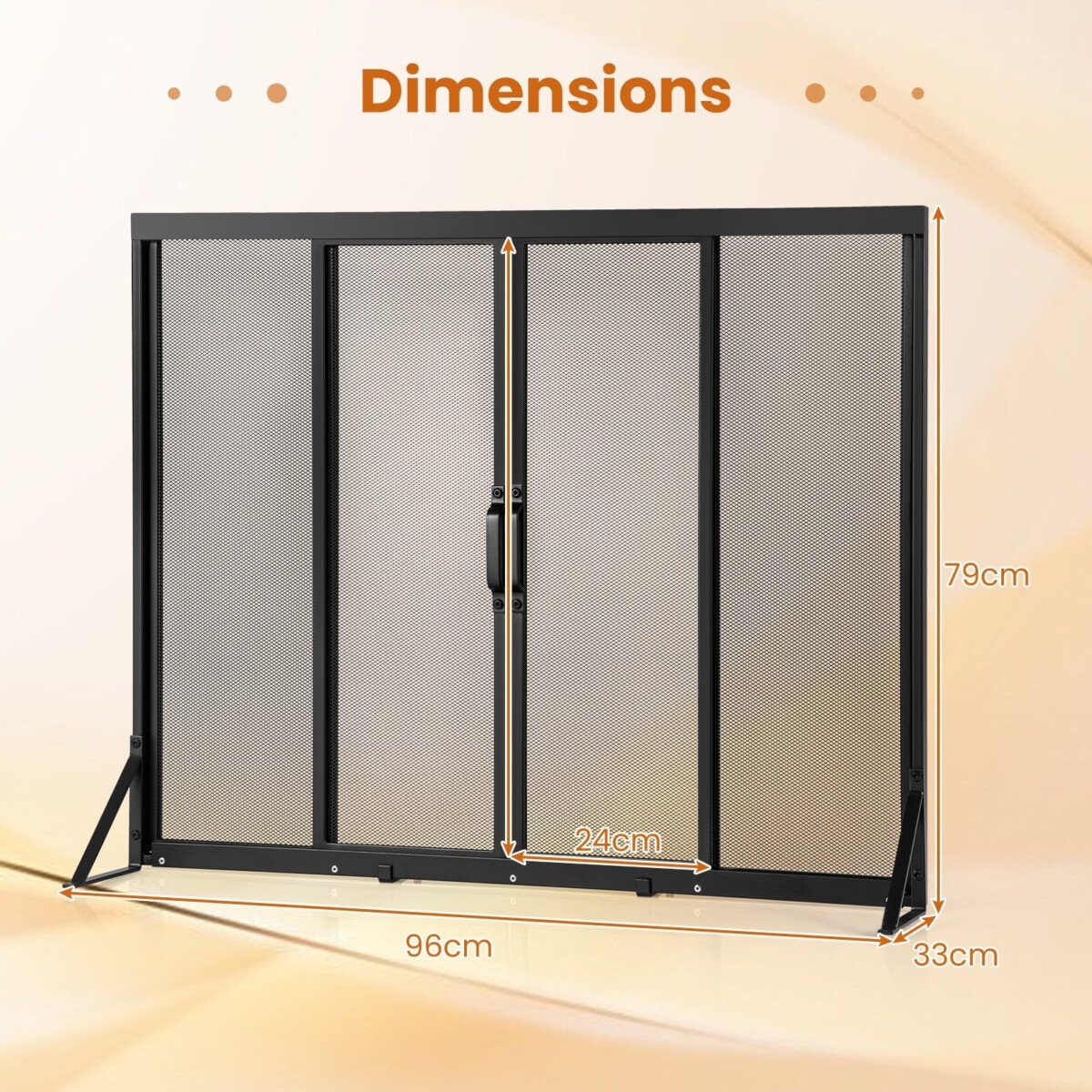 Laisvai pastatomas židinio ekranas su stumdomomis durimis (Juoda)