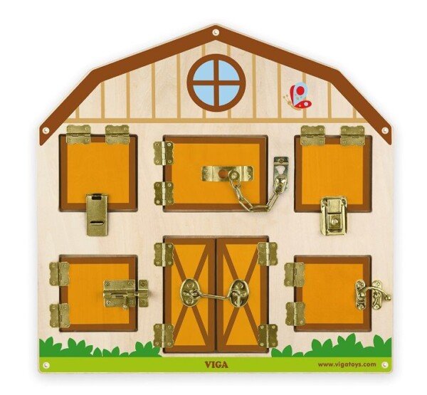 Lavinamoji sensorinė lenta „Tvartas su užraktais“