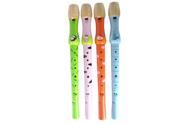 Medinė spalvota fleita su gyvūnėliais