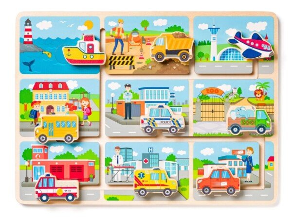 Medinė stumdomoji dėlionė Transporto priemonės