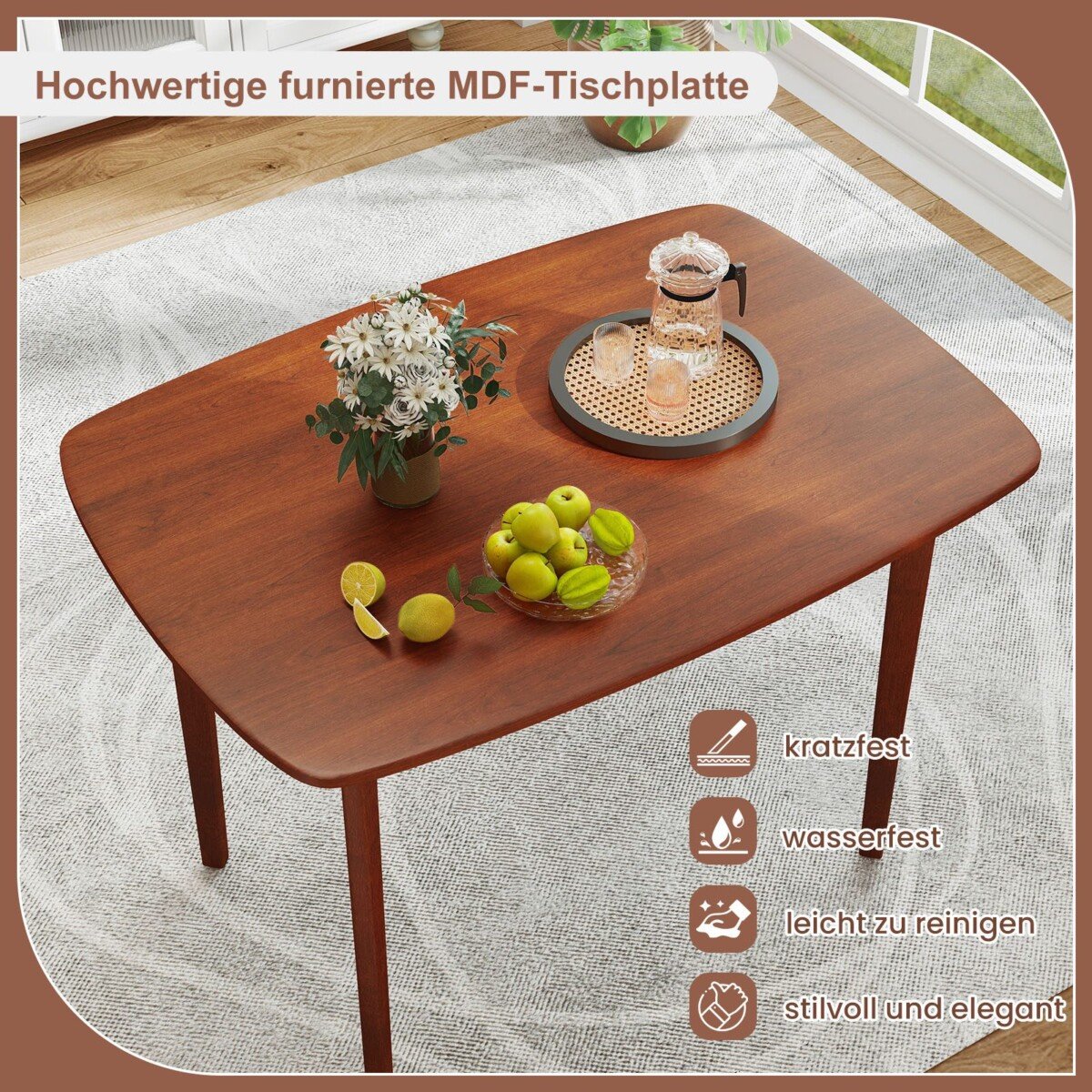 Stačiakampis valgomojo stalas medžio masyvo kojomis (Riešuto)