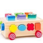 Medinis vežimėlis-rūšiuoklė su kaladėlėmis 3 viename