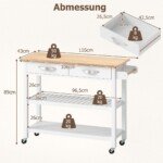 Virtuvės vežimėlis su stalviršiu ir dviem stalčiais (Balta)