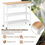 Virtuvės vežimėlis su stalviršiu ir dviem stalčiais (Balta)