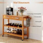 Virtuvės vežimėlis su stalviršiu ir laikymo skyriais (Natūrali)