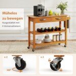 Virtuvės vežimėlis su stalviršiu ir laikymo skyriais (Natūrali)