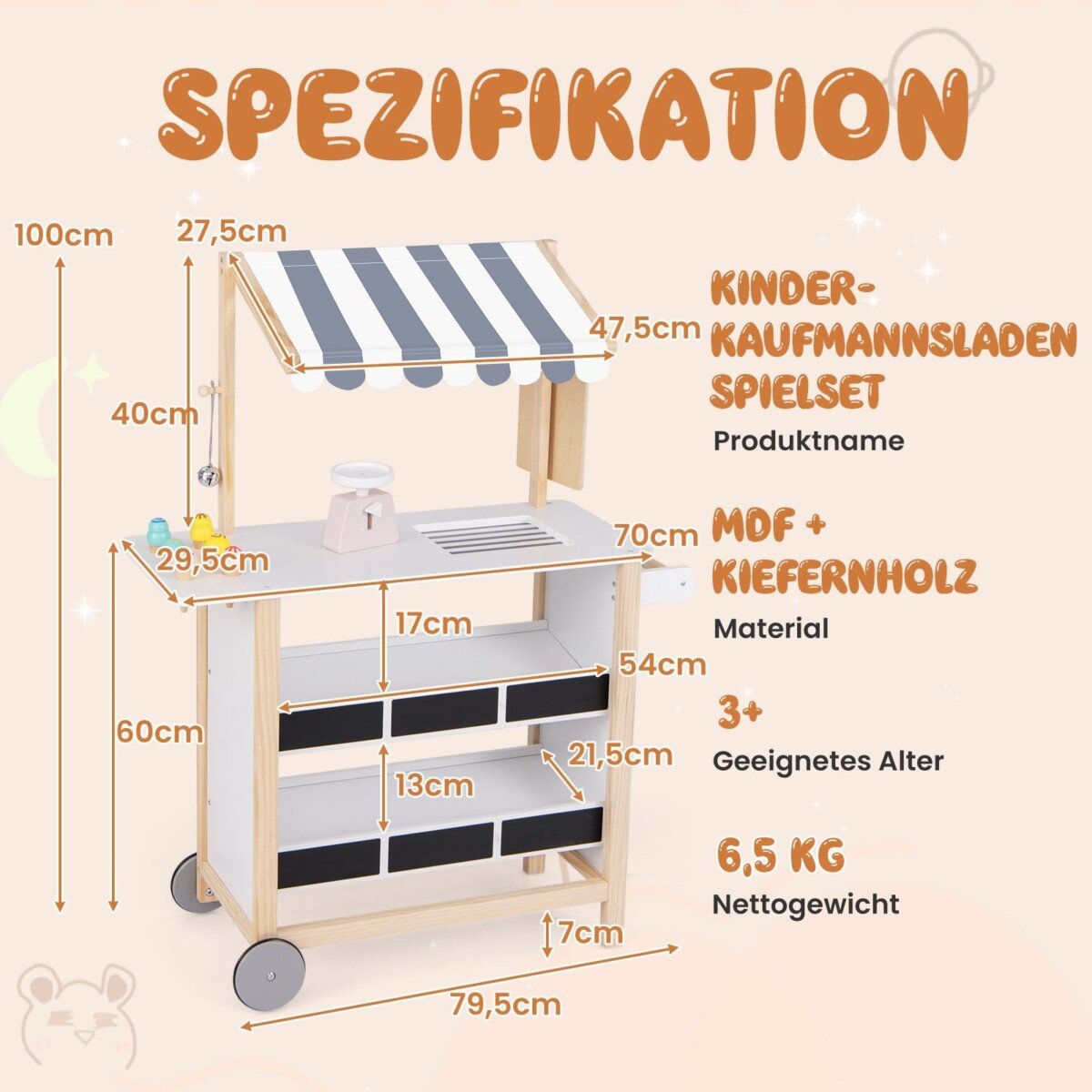 Medinis ledų vežimėlis su lentynomis (Pilka)