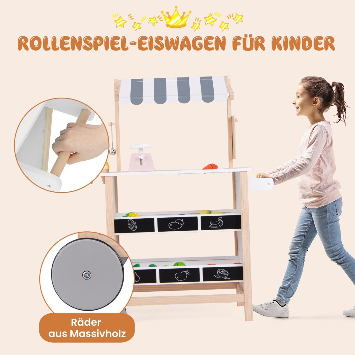 Medinis ledų vežimėlis su lentynomis (Pilka)