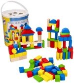 Medinių kaladėlių rinkinys kibirėlyje (100 vnt.)