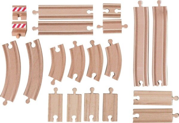 Medinių traukinukų bėgių rinkinys, 20 dalių