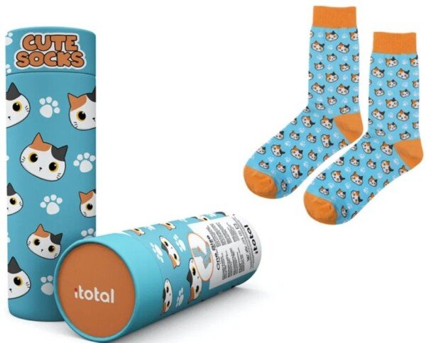 Mėlynos medvilninės kojinės su kačiuku