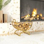 Metalinė kamino malkų lentyna su žurnalų ir plokštelių laikikliu