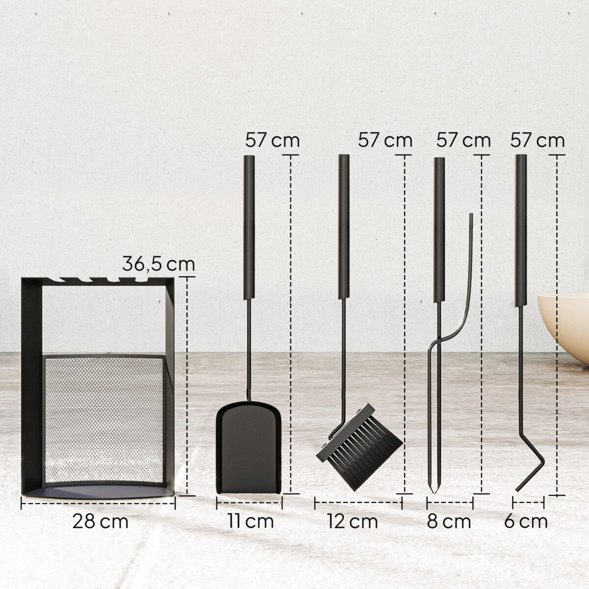 Metalinis 5 dalių židinio įrankių komplektas vidaus ir lauko naudojimui