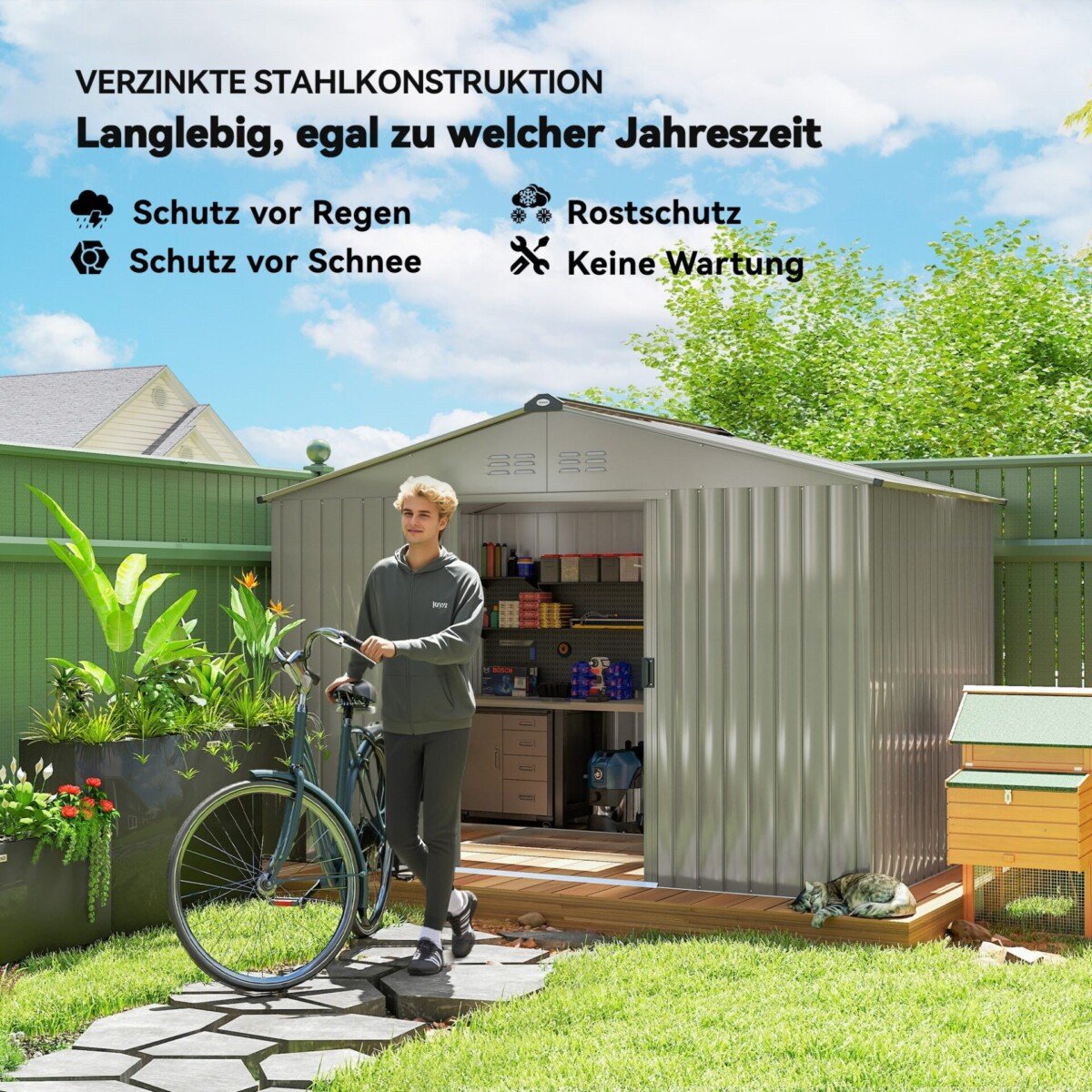 Metalinis sodo sandėliukas su stumdomomis durimis ir ventiliaciniais langeliais 277 x 195 x 192 cm