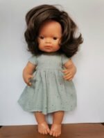 Mėtinė muslininė suknelė lėlei 38 cm