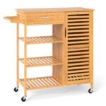 Bambukinis virtuvės vežimėlis su stalčiumi ir lentynomis (Natūrali)