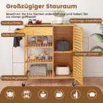 Bambukinis virtuvės vežimėlis su stalčiumi ir lentynomis (Natūrali)