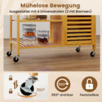 Bambukinis virtuvės vežimėlis su stalčiumi ir lentynomis (Natūrali)