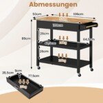 Virtuvės salelė su stalčiais ir lentynomis (Juoda)