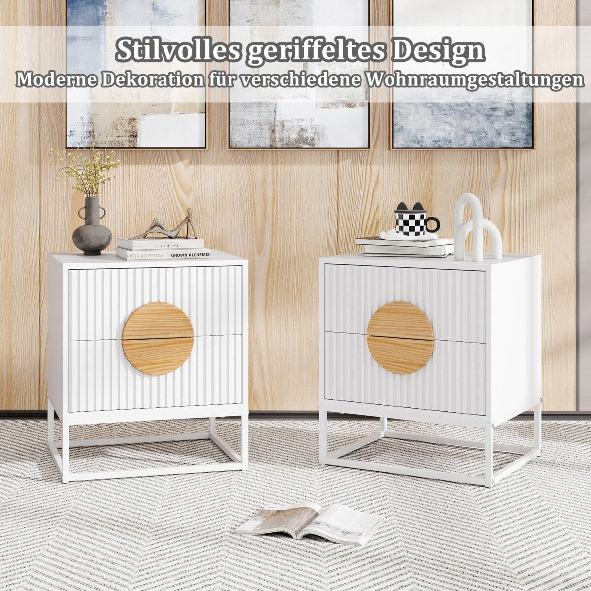 Stilingas naktinis staliukas su dviem stalčiais (Balta)