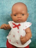 Muslininis rinkinys lėlėms su vyšnių raštu, 32 cm