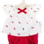 Muslininis rinkinys lėlėms su vyšnių raštu, 32 cm