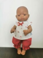 Muslininis rinkinys lėlėms su vyšnių raštu, 32 cm