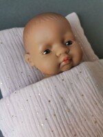 Muslino patalynės komplektas lėlei „Žvaigždėtas Dangus“, prigesintos rožinės spalvos