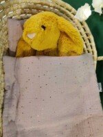 Muslino patalynės komplektas lėlei „Žvaigždėtas Dangus“, prigesintos rožinės spalvos