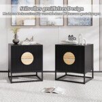 Stalelis su dviem stalčiais ir medinėmis rankenėlėmis (Juoda)