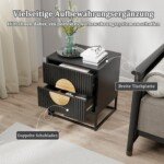 Stalelis su dviem stalčiais ir medinėmis rankenėlėmis (Juoda)