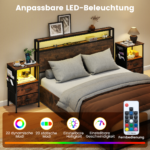 Kompaktiškas naktinis staliukas su integruota įkrovimo stotele ir LED apšvietimu (Rūdyta ruda)