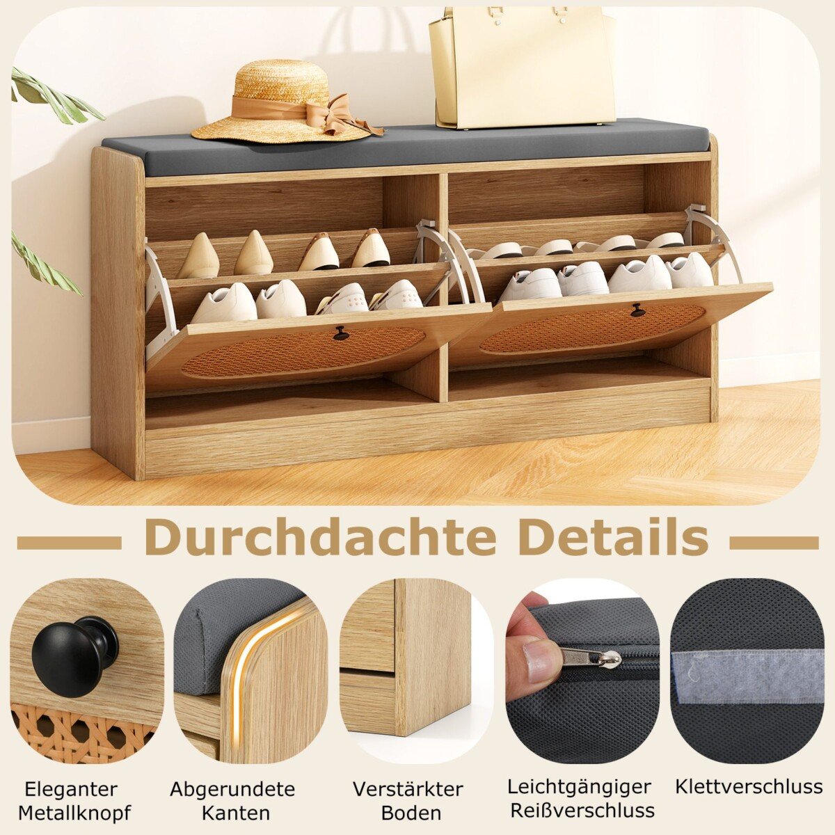 Apatinė spintelė su sėdyne ir lentynomis (Natūrali)