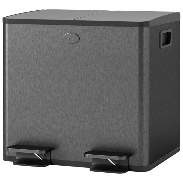 Nerūdijančio plieno atliekų rūšiavimo šiukšliadėžė su pedalu, 2 x 15 l