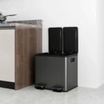 Nerūdijančio plieno atliekų rūšiavimo šiukšliadėžė su pedalu, 2 x 15 l