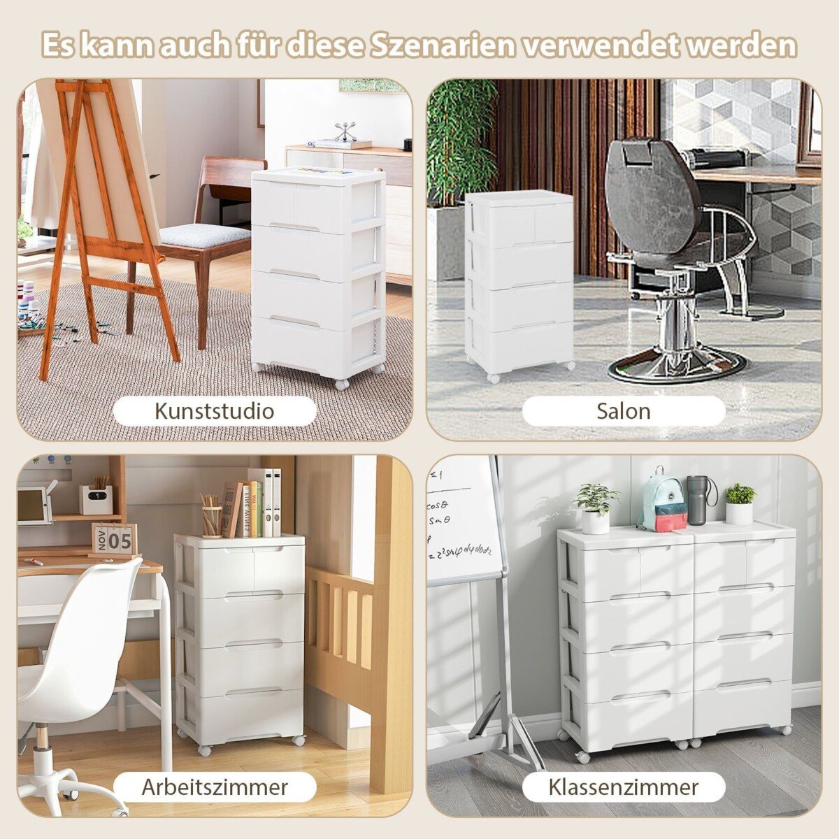 Vertikalios komodos su ratukais (Balta)