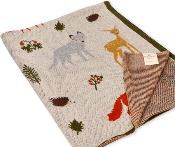 Organinės medvilnės antklodė su miško gyvūnais