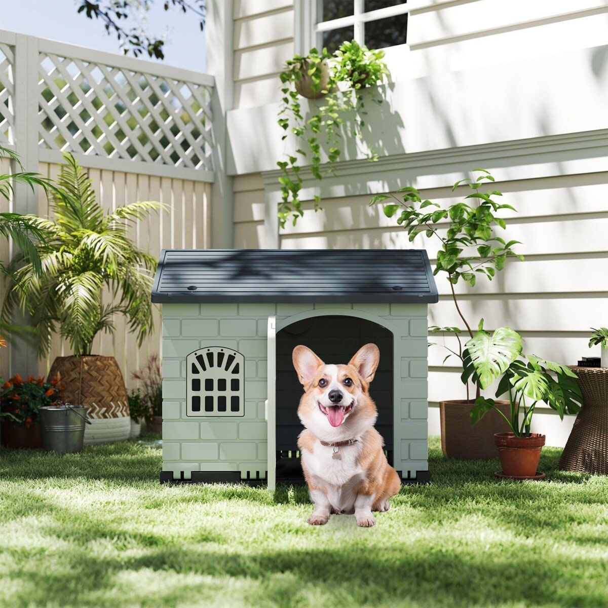 Daugiafunkcė šunų būda su užrakinamu įėjimu ir ventiliacija (Pilka)