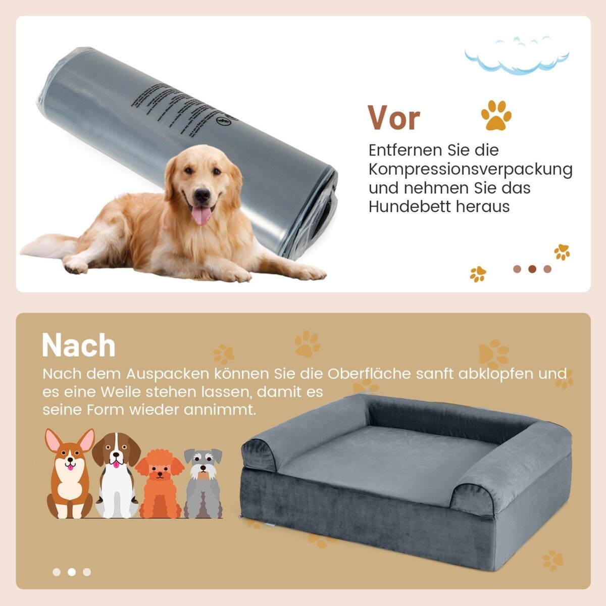 Ortopedinis šunų guolis su galvos atrama (Pilka)