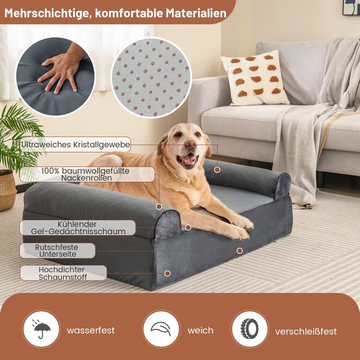 Ortopedinis šunų guolis su galvos atrama (Pilka)