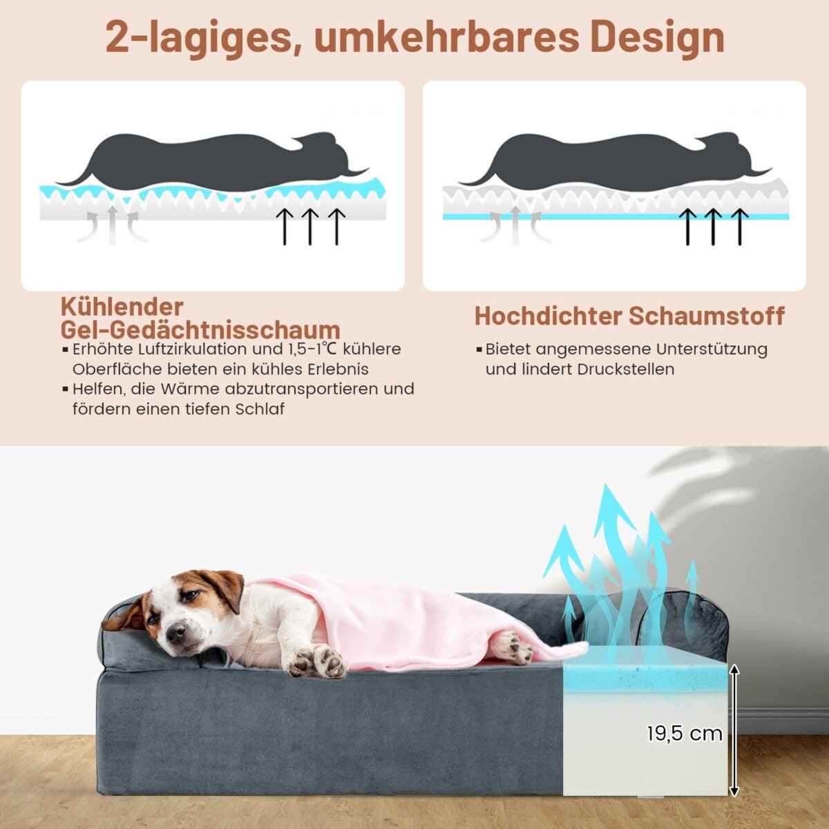 Ortopedinis šunų guolis su galvos atrama (Pilka)