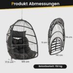 H formos pakabinamas krėslas su stovu ir pagalvėmis (Pilka)