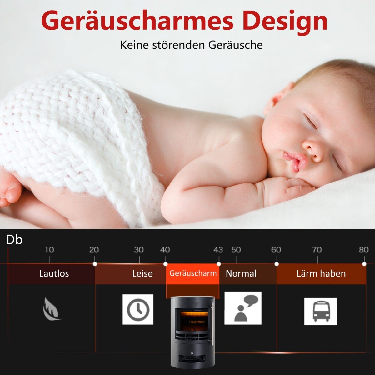 Elektrinis židinys su šildymu ir LED liepsnos efektu