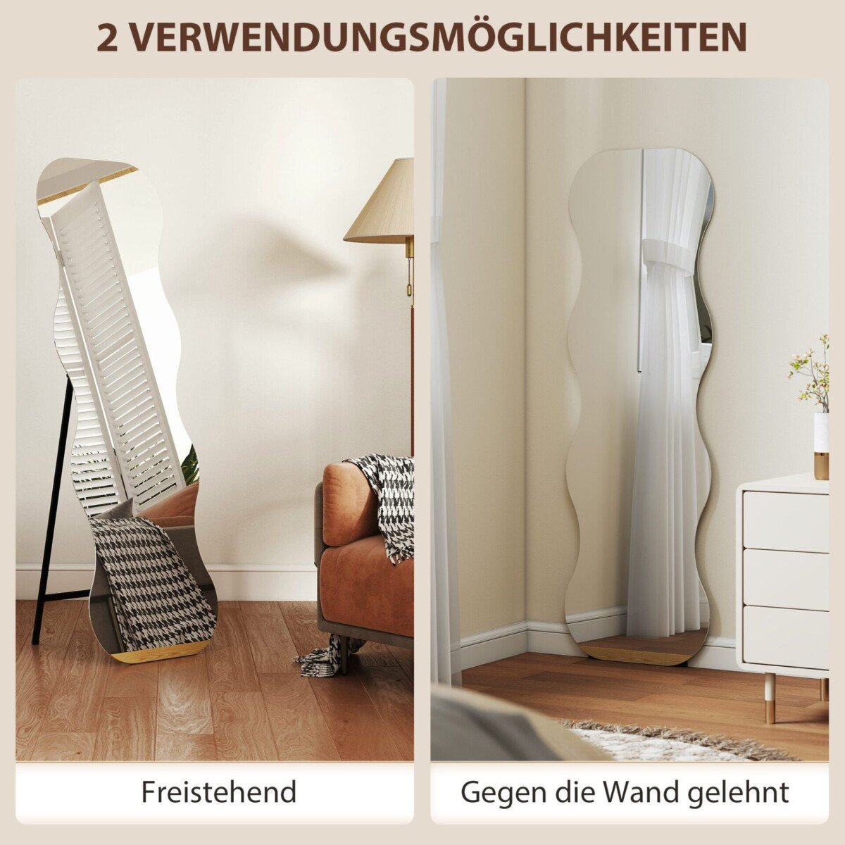 Banguoto dizaino statomas viso ūgio veidrodis su mediniu pagrindu